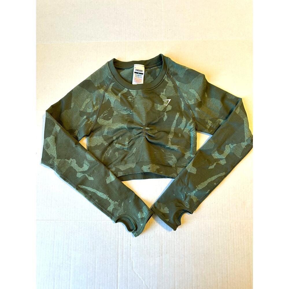 Gymshark Womens Camo Cropped Long Sleeve Sz Small